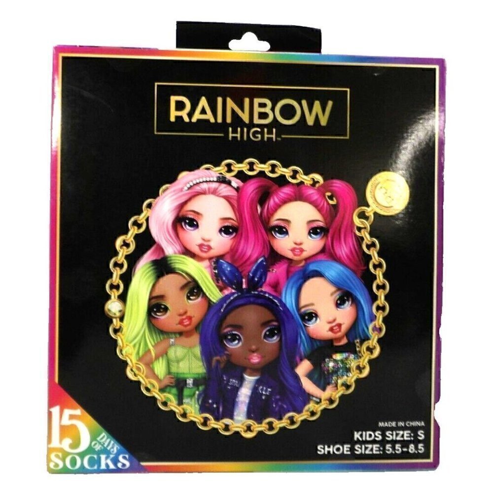 RAINBOW HIGH 15 days of socks crew, quarter & no show kid's size S, 5.5-8.5 NEW